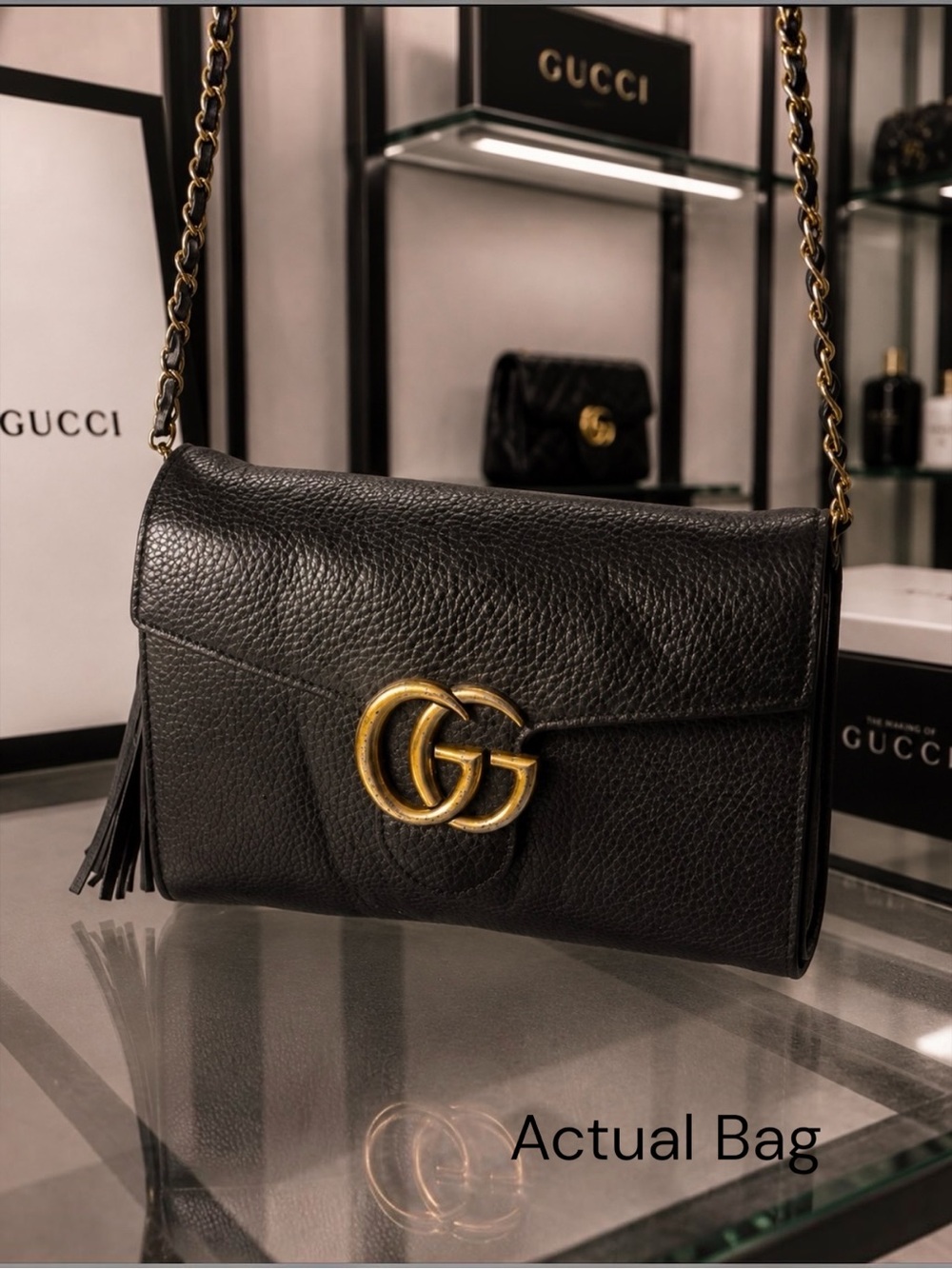 Authentic Gucci Sought After Rare Black Pebble Leather. Small Crossbody Bag